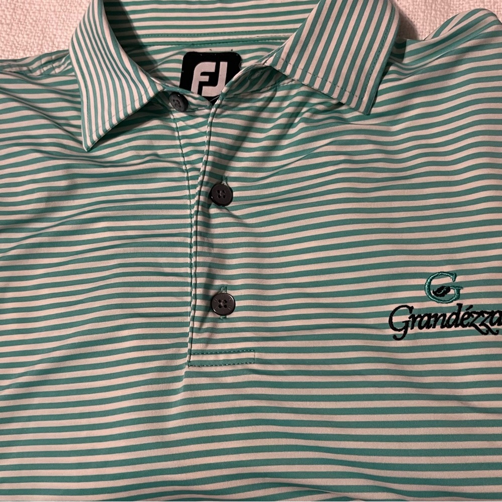 FootJoy polo shirts lot of 2. Medium. Grn/wht, red/blk stripes. Short slv. Nice!